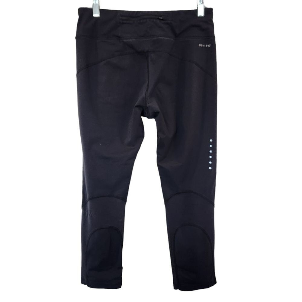Nike Womens Dri-FIT Running Leggings Black Crop Tights Zipper Pocket Large